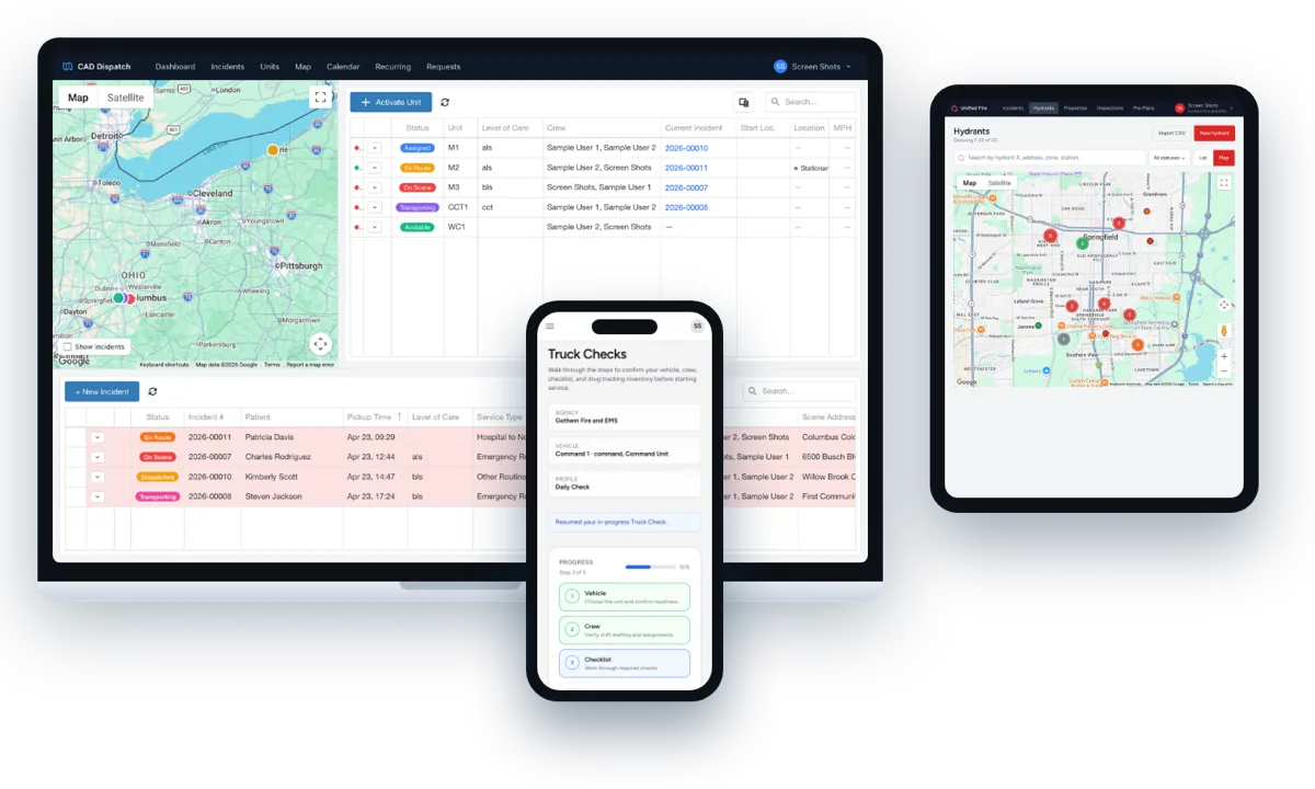 The Unified Solutions platform on laptop, tablet, and phone